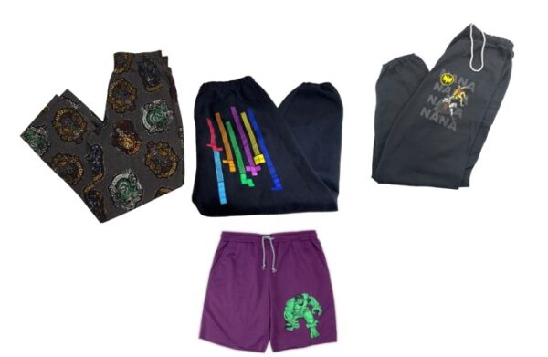 Harry-Potter-Hogwarts-4-Houses-Crest-Pyjama-Lounge-Trousers and other lounge pants assortment bundle