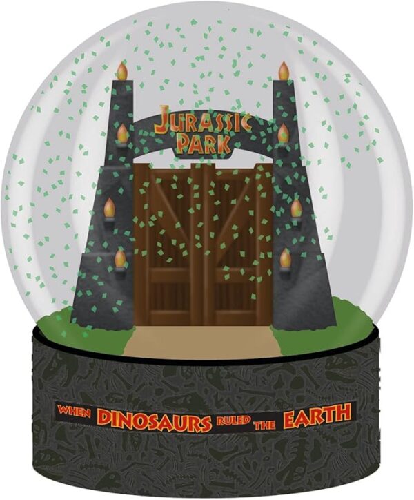 Jurassic Park Gates Open Snow Globe