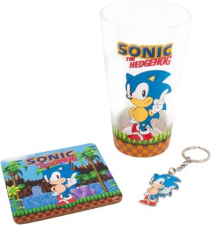 Sonic The Hedgehog Keyring, Glass and Coaster Gift Set